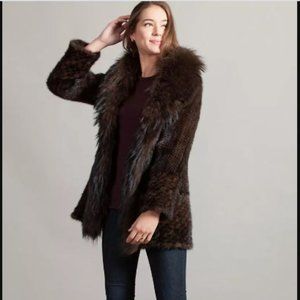 Fashionable Knitted Mink Fur Jacket with Raccoon Fur Trim